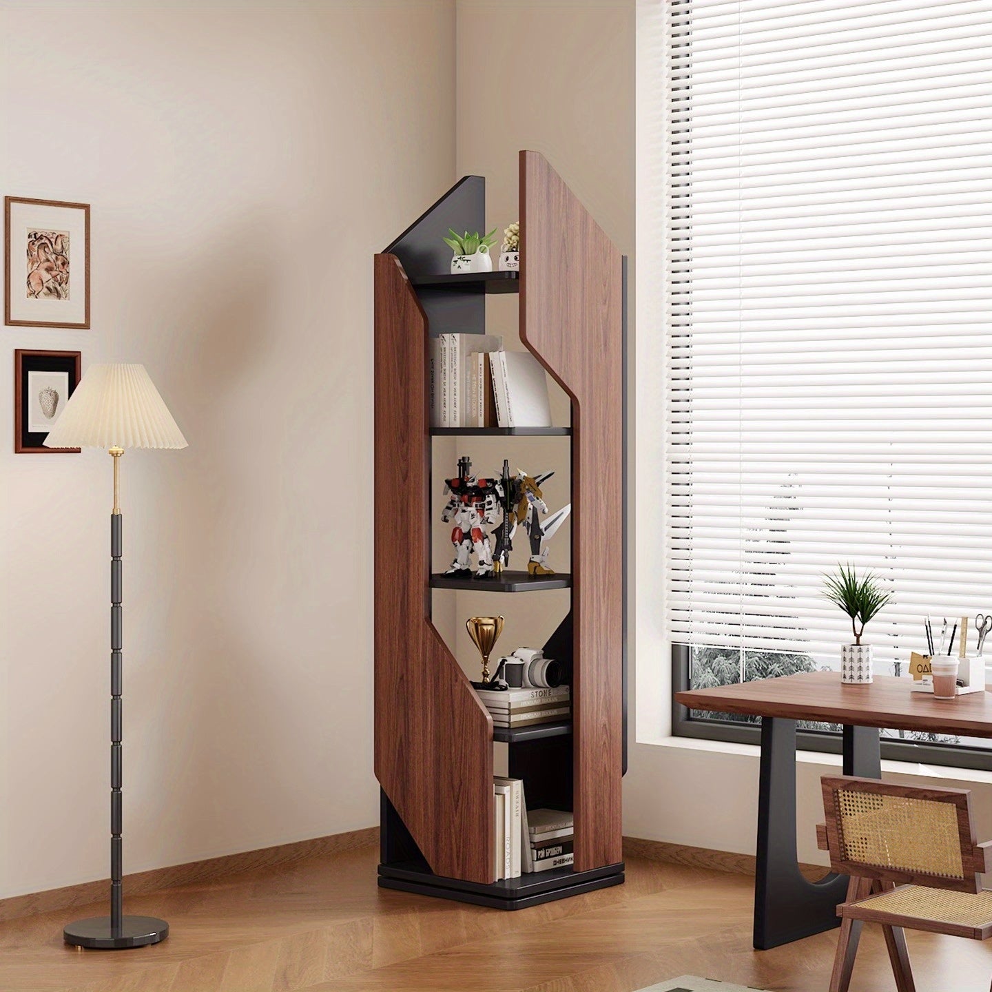 Rotating Bookshelf 360° Rotating 5 Tiers for Small Spaces Rotating Bookshelf. Solid Wood Corner Bookshelf Storage Shelf Display Bookshelf. Display Cabinet for Office, Home Living Room, Solid Wood