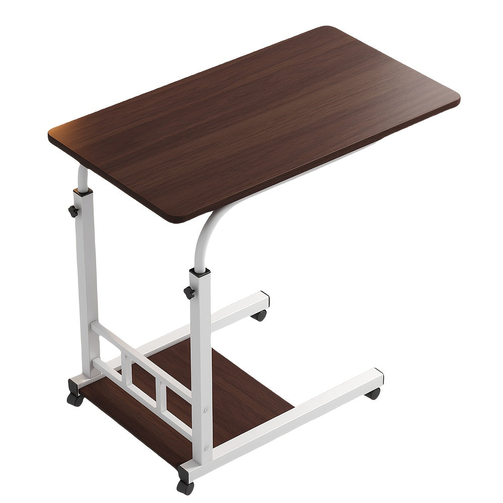 Height-Adjustable Mobile Office Desk with Wheels - -Shaped Bedside\u002FSofa Table, Oak Veneer & Wood Base, Space-Saving Laptop Desk for Small Spaces (\u002F) - Assembly, No Tools Required, -Standing