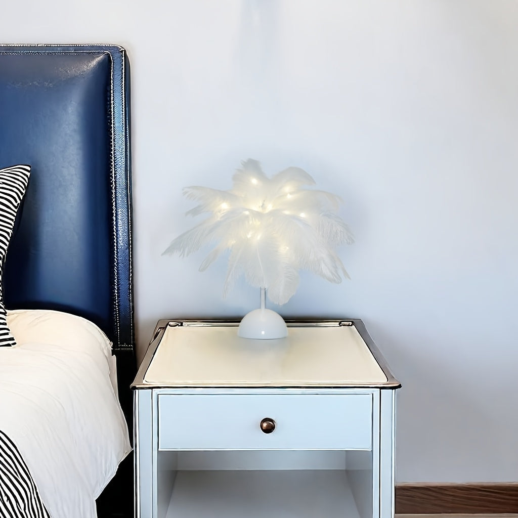 2pcs 40 LED Feather Desk Lamp with USB Charging, Touch Switch, 3 Light Tones, Night Lamp in Pink And White (Battery Not Included) Ideal for Bedrooms, Birthday Presents, Living Rooms, Family Gatherings, Valentine'S Day Surprises, And Gifts