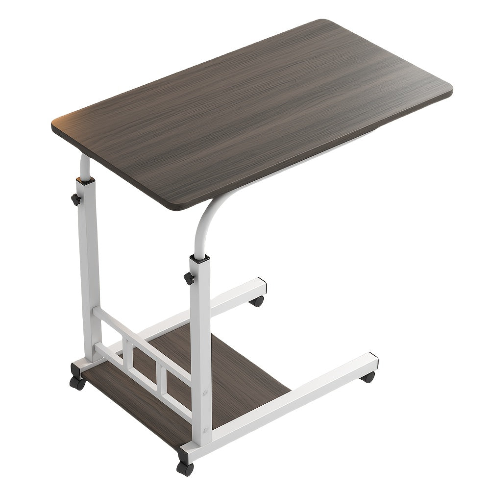 Height-Adjustable Mobile Office Desk with Wheels - -Shaped Bedside\u002FSofa Table, Oak Veneer & Wood Base, Space-Saving Laptop Desk for Small Spaces (\u002F) - Assembly, No Tools Required, -Standing