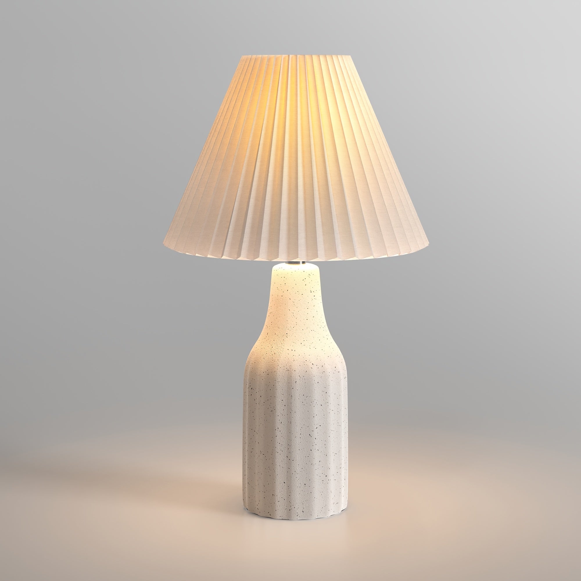 22-Inch Minimalist White Ceramic Table Lamp Featuring a Pleated Shade, Ideal for Desks, Bedrooms, And Nightstands with a Terrazzo End