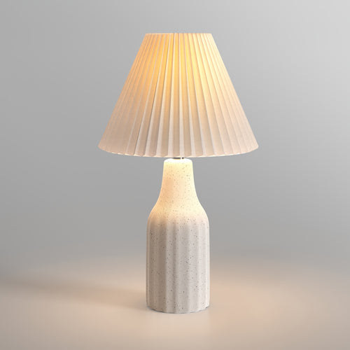 22-Inch Minimalist White Ceramic Table Lamp Featuring a Pleated Shade, Ideal for Desks, Bedrooms, And Nightstands with a Terrazzo End