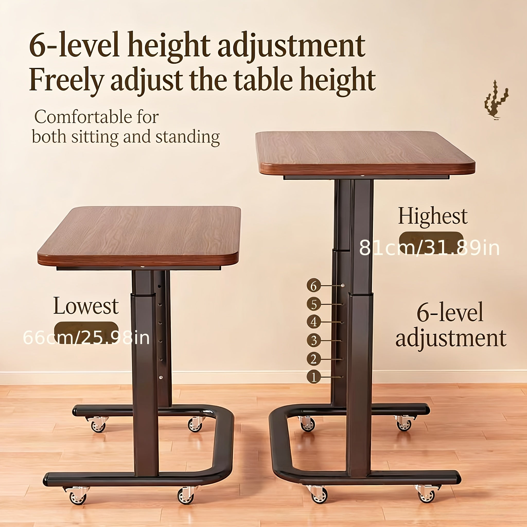 Adjustable Height Mobile Computer Desk with Smooth Rolling Lockable Casters; Sturdy Ergonomic Bedside Workstation for Home Office, Gaming, And Bedridden Use Durable Laptop Table, Space-saving.