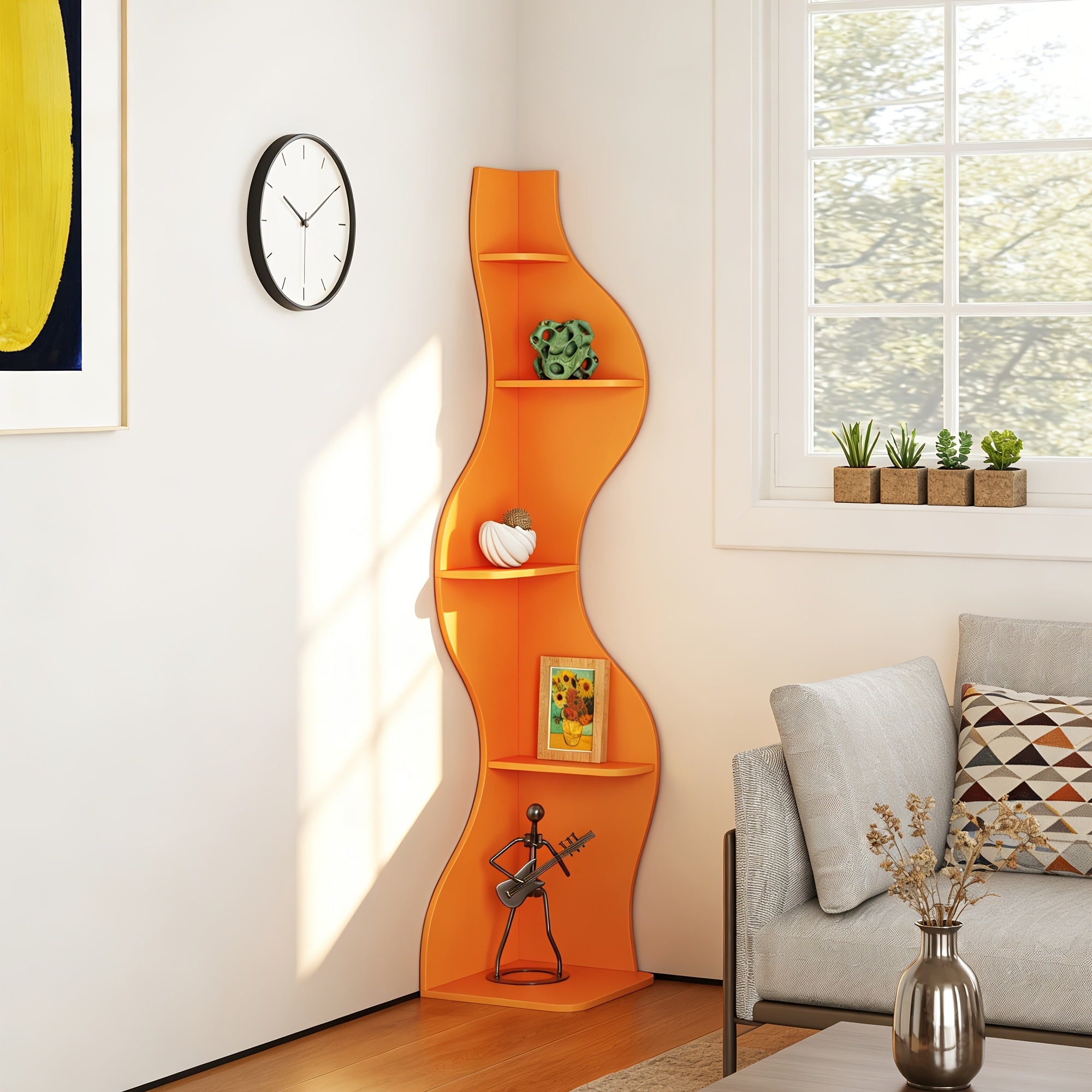 5 Tier Corner Bookshelf | Modern Black Bookcase with Freestanding Design, Wood Material, Unfinished End, Suitable for Living Room