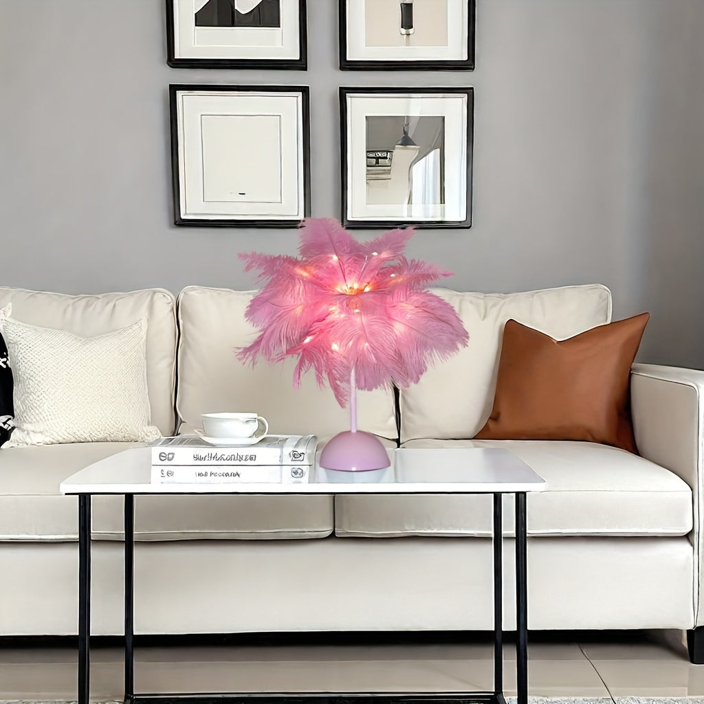 2pcs 40 LED Feather Desk Lamp with USB Charging, Touch Switch, 3 Light Tones, Night Lamp in Pink And White (Battery Not Included) Ideal for Bedrooms, Birthday Presents, Living Rooms, Family Gatherings, Valentine'S Day Surprises, And Gifts