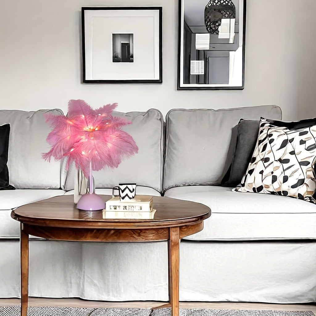 2pcs 40 LED Feather Desk Lamp with USB Charging, Touch Switch, 3 Light Tones, Night Lamp in Pink And White (Battery Not Included) Ideal for Bedrooms, Birthday Presents, Living Rooms, Family Gatherings, Valentine'S Day Surprises, And Gifts