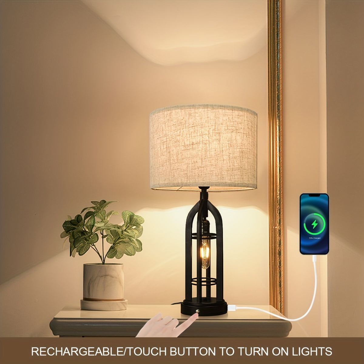 2 Sets Living Room Desk Lamp - USB C+A Port, 3-way Dark Bar Bedside Table Lamp, Country Bedside Table Lamp Side Table, Industrial Bedside Table Lamp(Light Bulb Included)Suitable For Living Room, Bedroom, Study