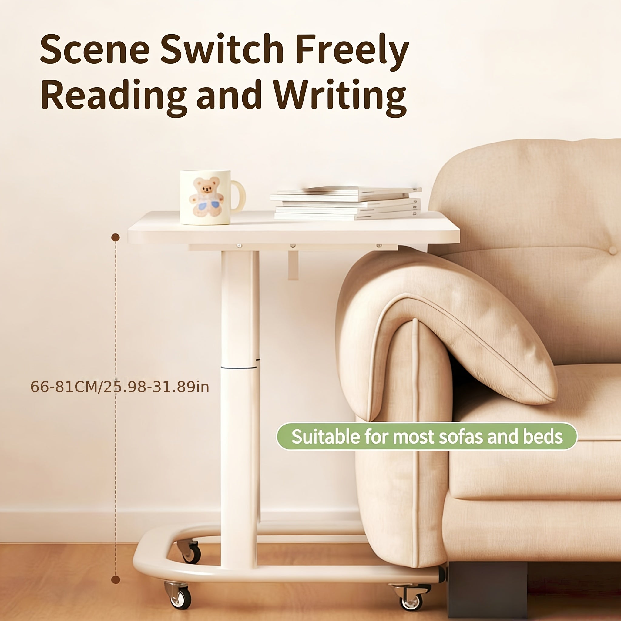 Adjustable Height Mobile Computer Desk with Smooth Rolling Lockable Casters; Sturdy Ergonomic Bedside Workstation for Home Office, Gaming, And Bedridden Use Durable Laptop Table, Space-saving.