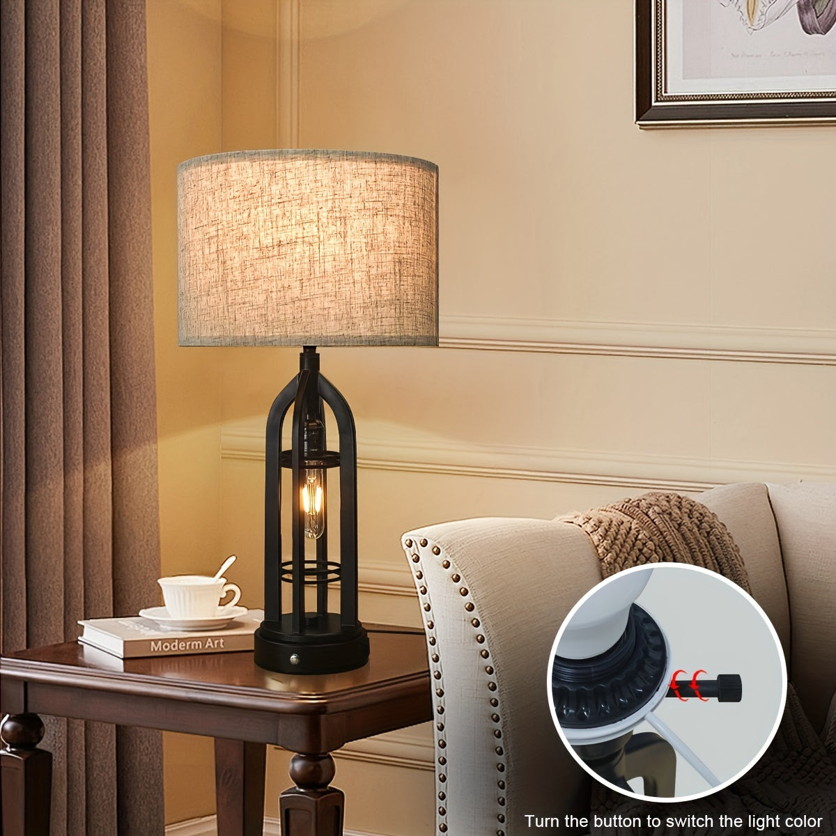 2 Sets Living Room Desk Lamp - USB C+A Port, 3-way Dark Bar Bedside Table Lamp, Country Bedside Table Lamp Side Table, Industrial Bedside Table Lamp(Light Bulb Included)Suitable For Living Room, Bedroom, Study