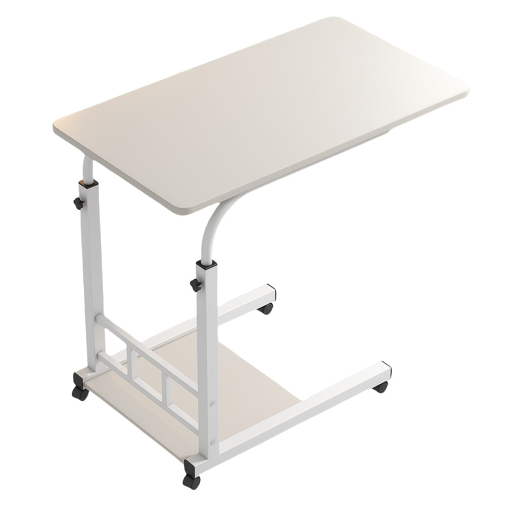 Height-Adjustable Mobile Office Desk with Wheels - -Shaped Bedside\u002FSofa Table, Oak Veneer & Wood Base, Space-Saving Laptop Desk for Small Spaces (\u002F) - Assembly, No Tools Required, -Standing