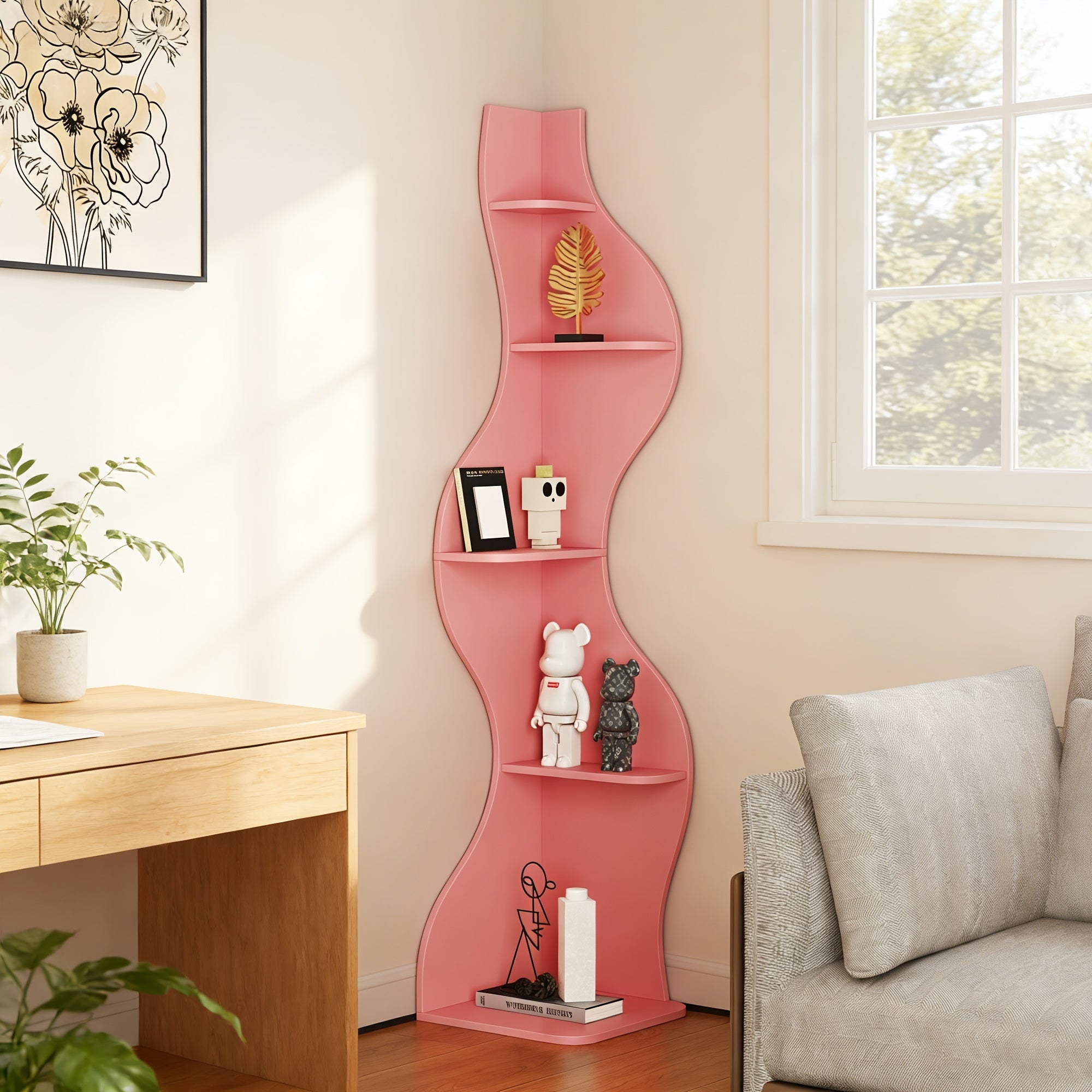 5 Tier Corner Bookshelf | Modern Black Bookcase with Freestanding Design, Wood Material, Unfinished End, Suitable for Living Room