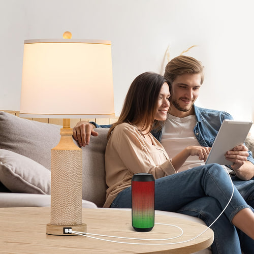 27.5 Inch H 3-Channel Adjustable Touch Lamp, Featuring USB A And C Ports, Vintage Washed White Resin Design, Perfect for Bedside Tables, Living Rooms, Bedrooms, And Offices