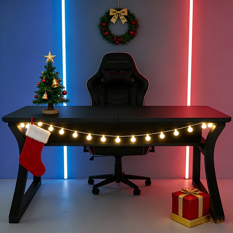 Computer Desk 55'' Large Home Office Desk with Sturdy Metal Frame U Shaped Modern Computer Desks with Storage Study Writing Office Work from Home Desks (Black, 55 Inch)