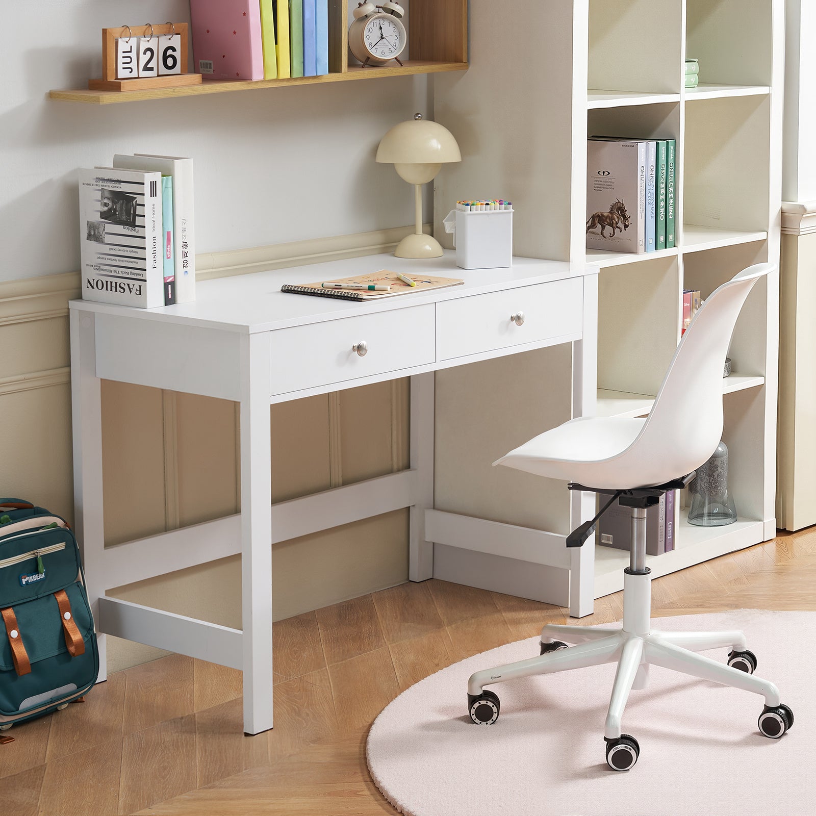 VEVOR Small Desk 33-38\u002F38-43 inch with Drawer Kids Desk for Bedroom Simple Study Table Light Wood\u002FWhite