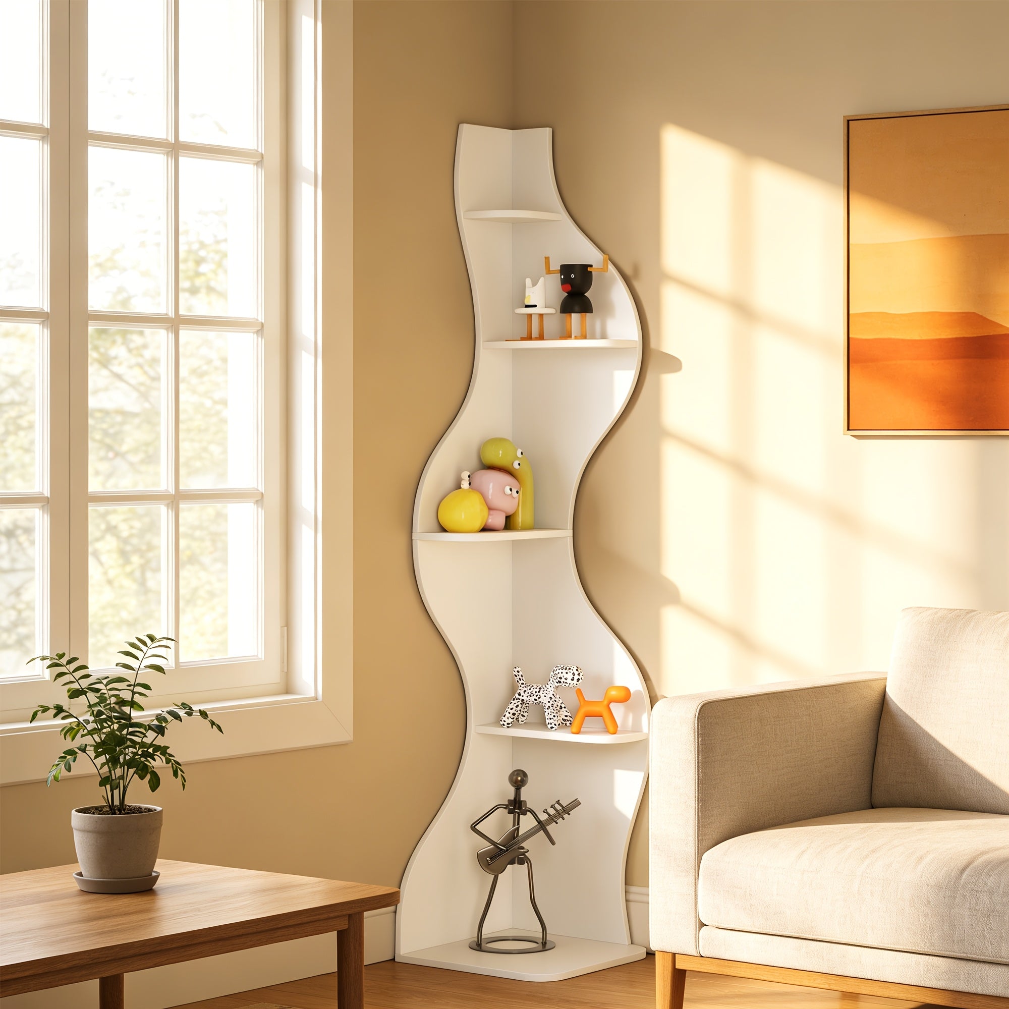 5 Tier Corner Bookshelf | Modern Black Bookcase with Freestanding Design, Wood Material, Unfinished End, Suitable for Living Room