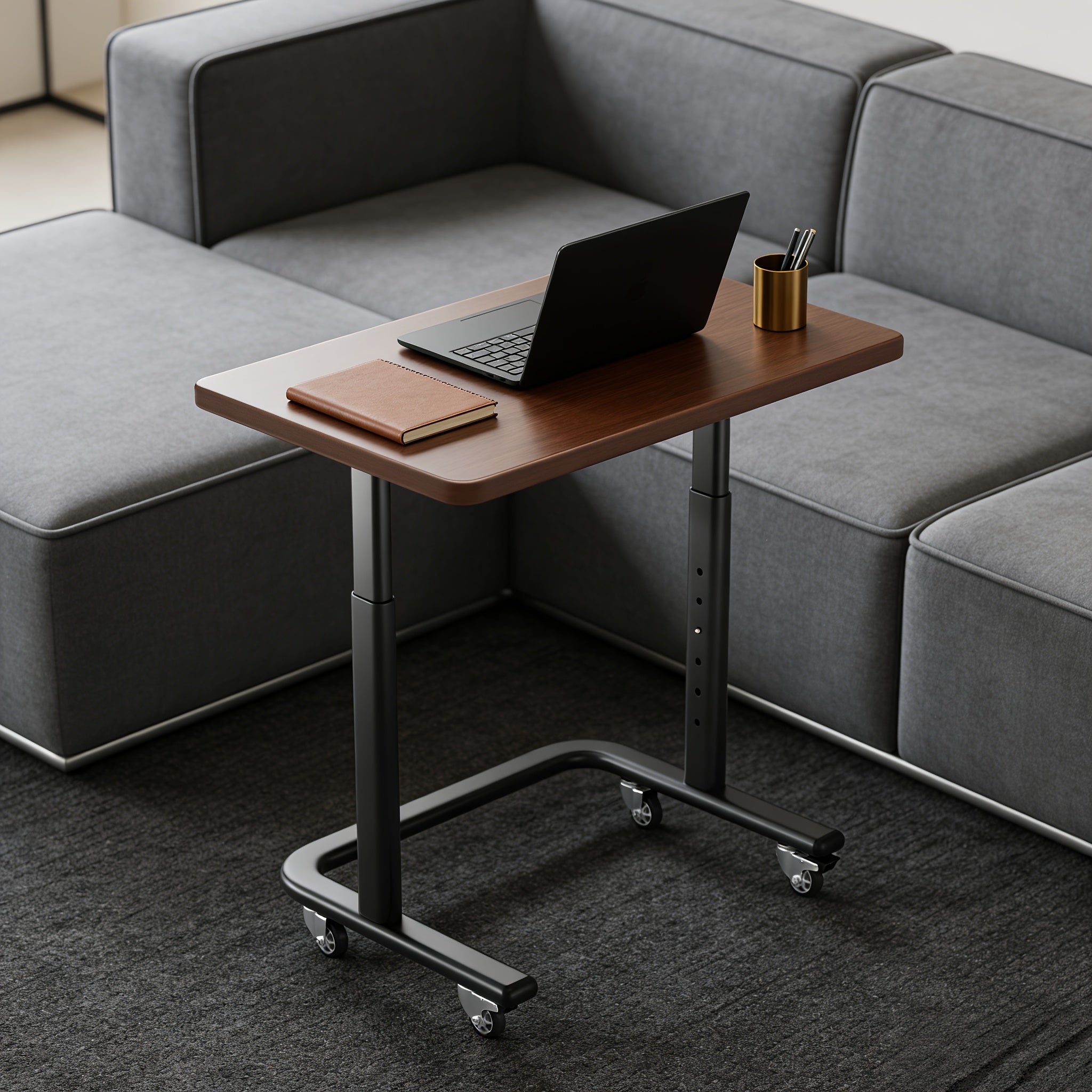 Adjustable Height Mobile Computer Desk with Smooth Rolling Lockable Casters; Sturdy Ergonomic Bedside Workstation for Home Office, Gaming, And Bedridden Use Durable Laptop Table, Space-saving.