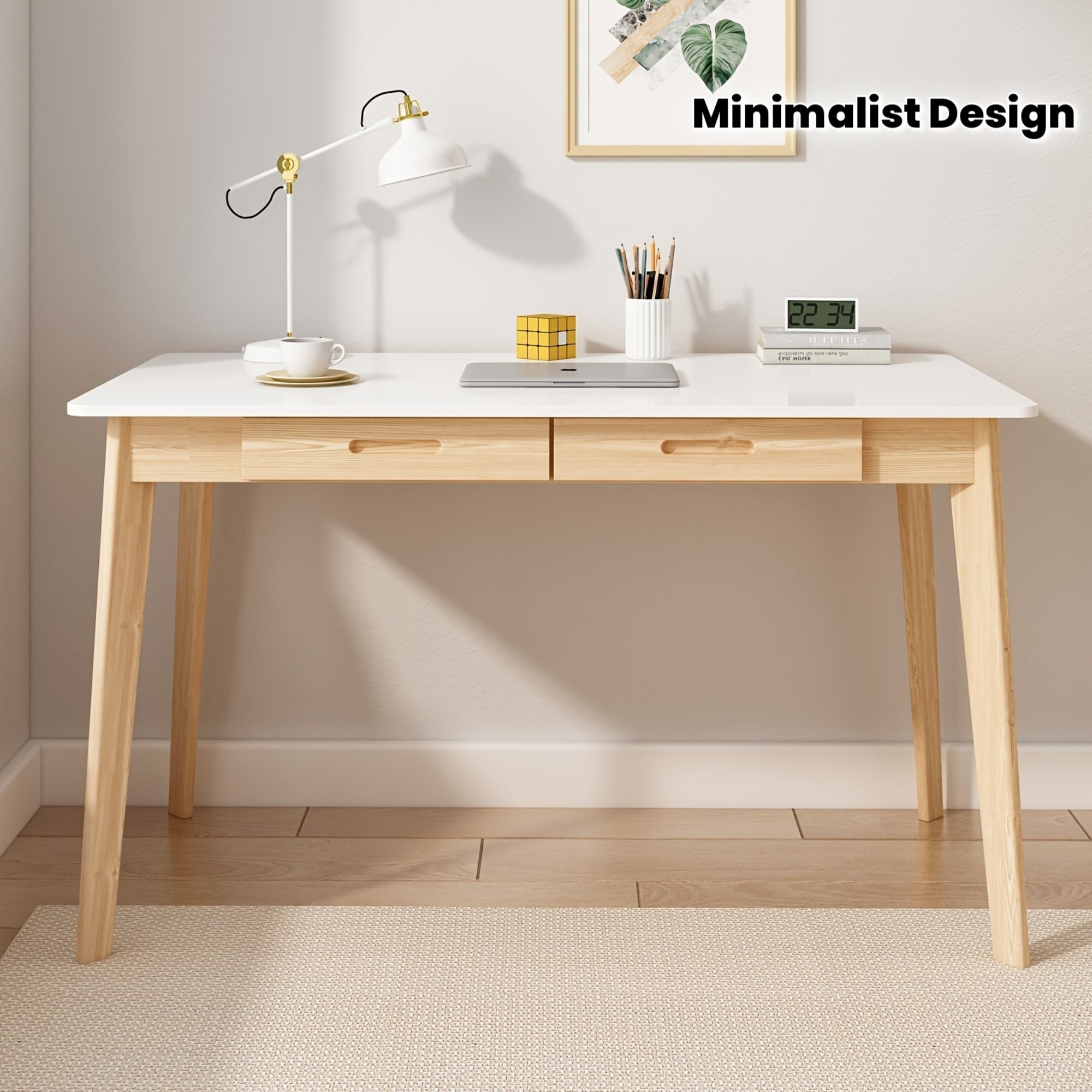 Modern Office Desk Computer Desk Writing Wood Desk Study Work Desk, With 2 Drawer, Suitable For Study Or Office, Equipped With Two Drawers And Four Legs, Easy To Assemble, Minimalist Design