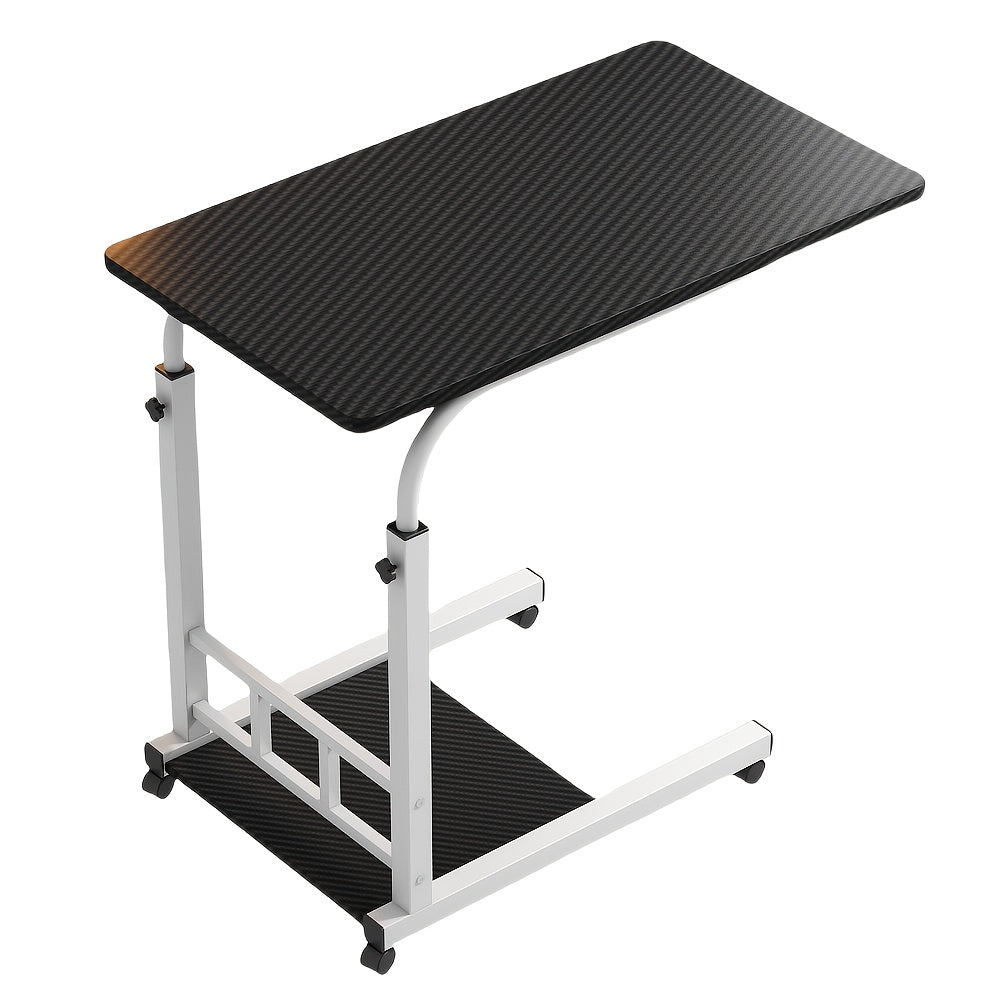 Height-Adjustable Mobile Office Desk with Wheels - -Shaped Bedside\u002FSofa Table, Oak Veneer & Wood Base, Space-Saving Laptop Desk for Small Spaces (\u002F) - Assembly, No Tools Required, -Standing