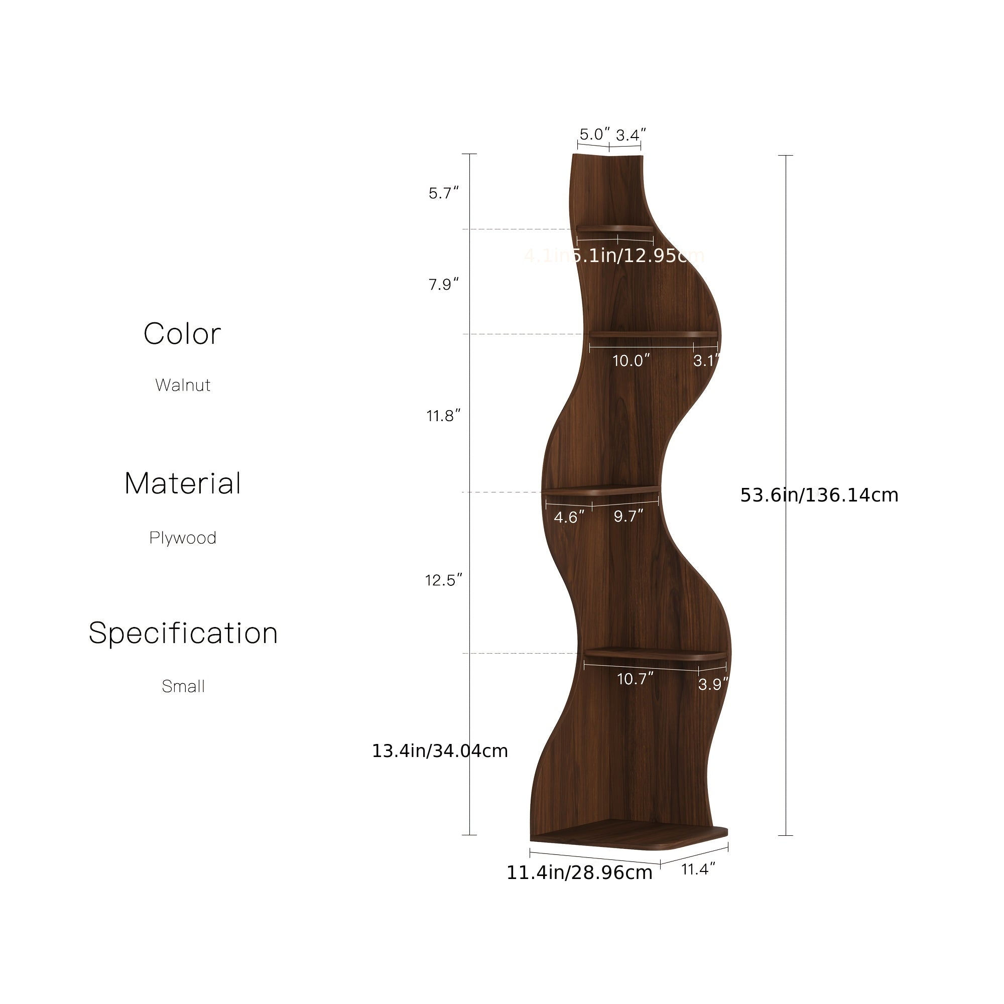 5 Tier Corner Bookshelf | Modern Black Bookcase with Freestanding Design, Wood Material, Unfinished End, Suitable for Living Room