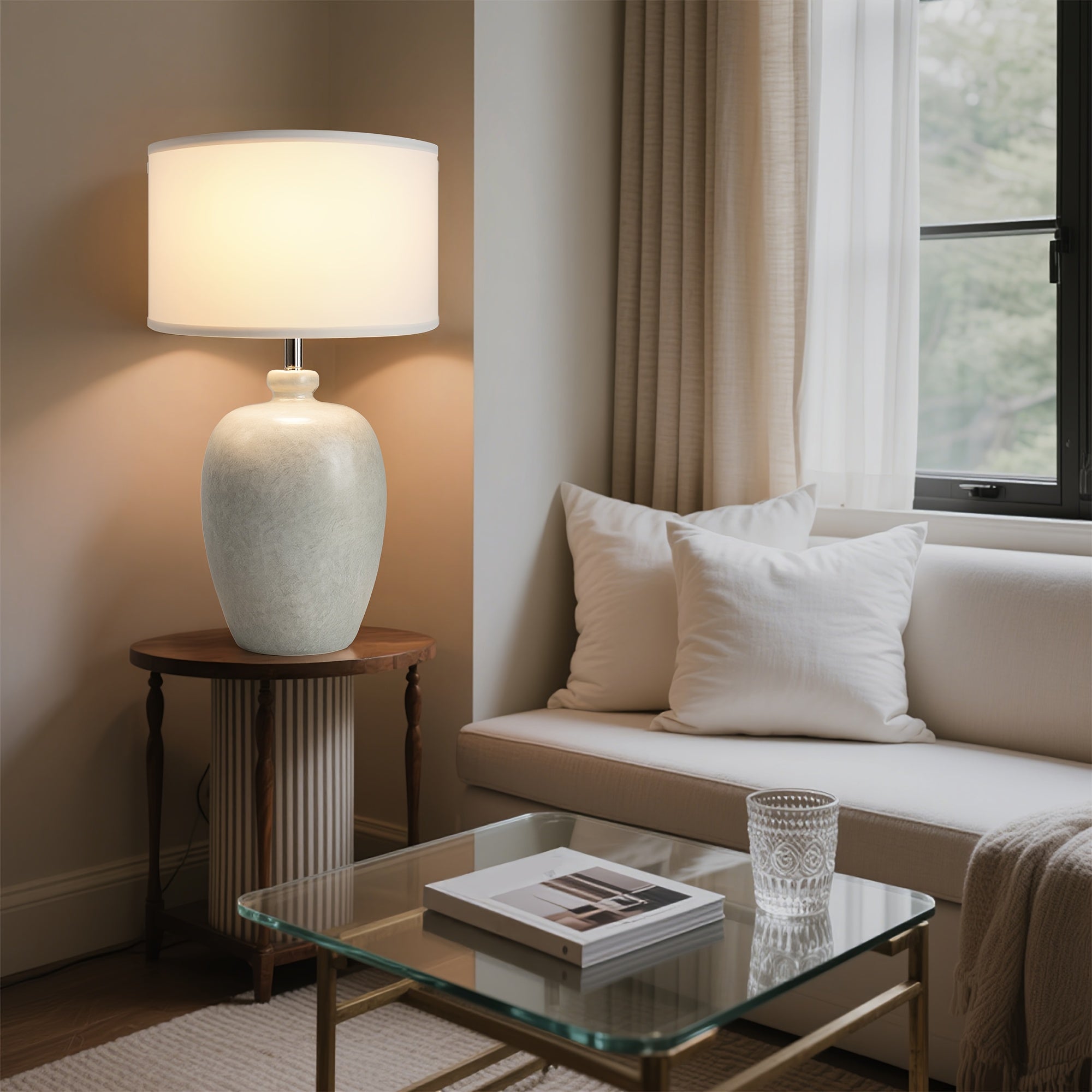 Bedroom Bedside Table Lamp, Living Room Table Lamp with White Linen Lampshade Modern 26.97\