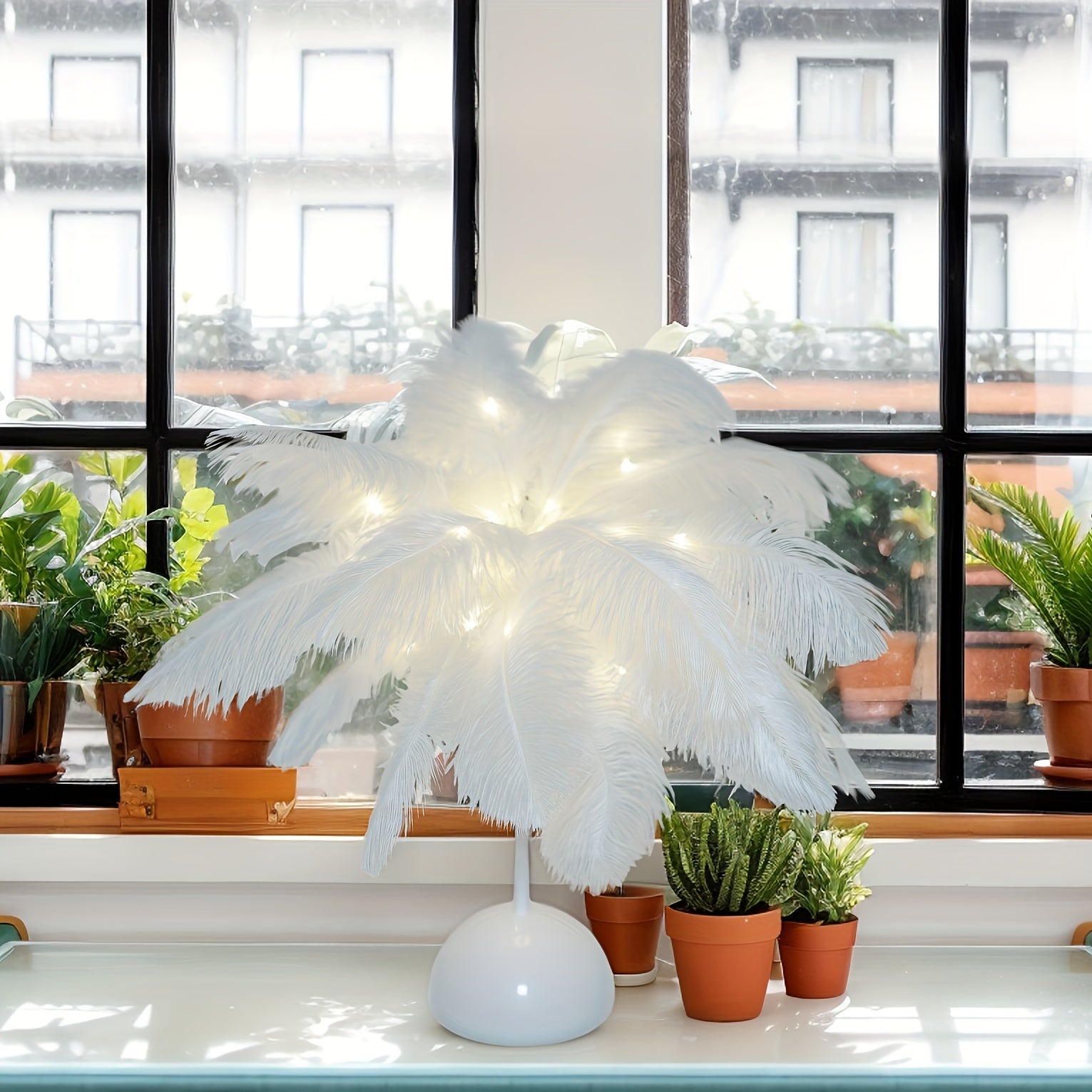 2pcs 40 LED Feather Desk Lamp with USB Charging, Touch Switch, 3 Light Tones, Night Lamp in Pink And White (Battery Not Included) Ideal for Bedrooms, Birthday Presents, Living Rooms, Family Gatherings, Valentine'S Day Surprises, And Gifts